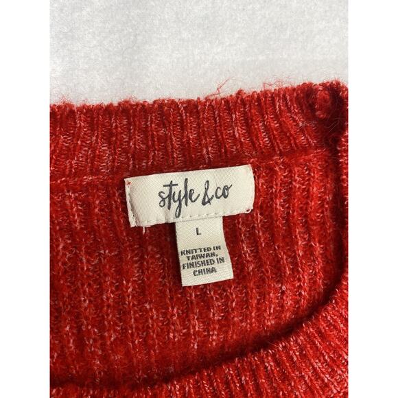 Style And Co Knit Long Sleeve Sweater Red Stretch Soft - Picture 2 of 6